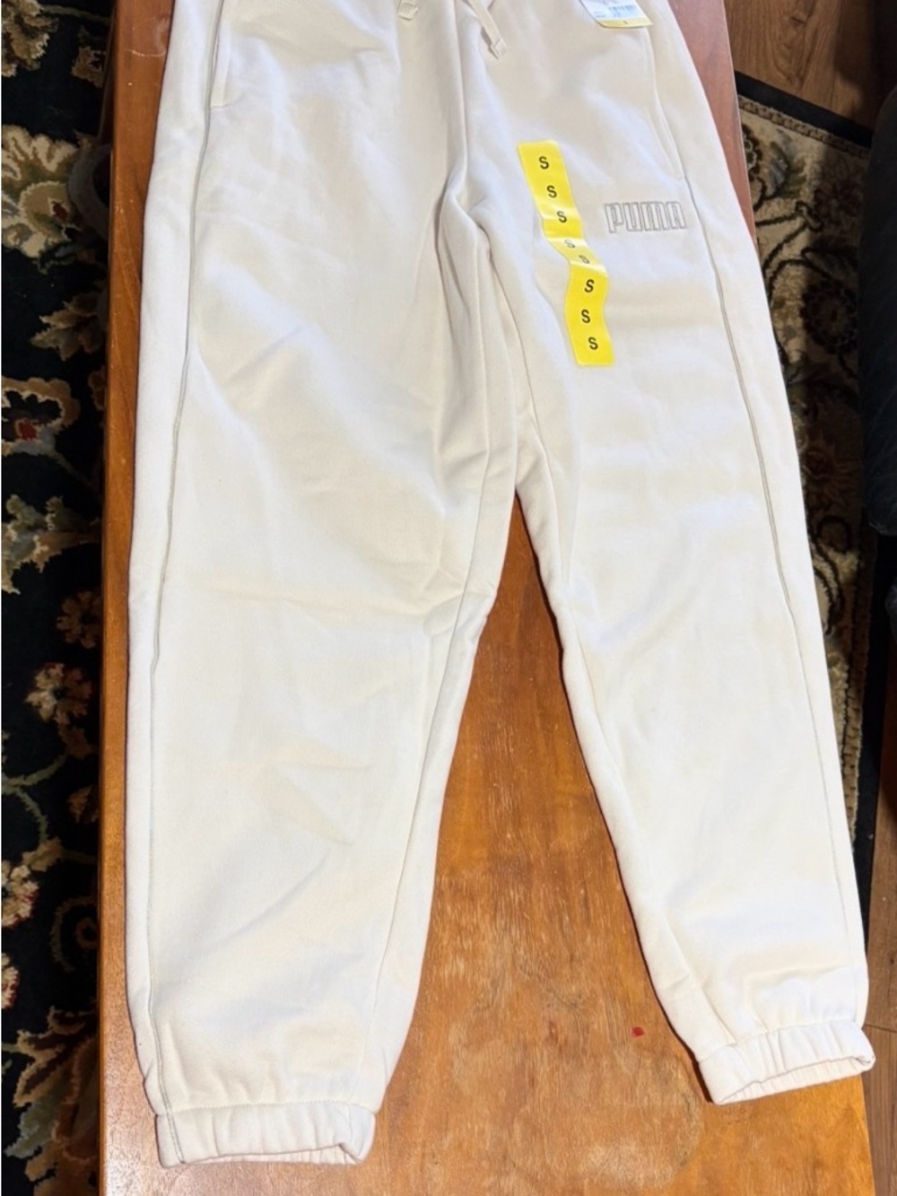 Puma Cream Fleece Joggers Small NWT Cozy Lounge Off White Neutral